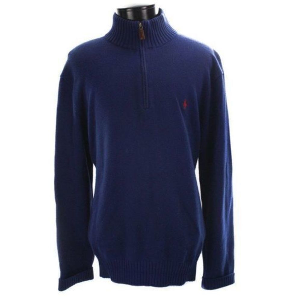 POLO RALPH LAUREN Navy Blue Quarter Zip Cotton Sweater Mens Size X-Large